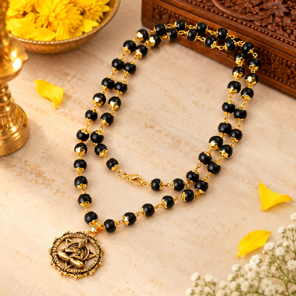 Gold-Plated Karungali Mala with Hanuman Kavach Pendant