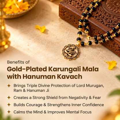 Gold-Plated Karungali Mala with Hanuman Kavach Pendant