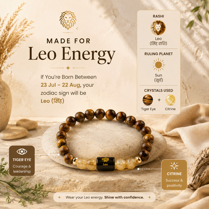 Leo (सिंह राशि) Zodiac Tiger Eye & Citrine Bracelet