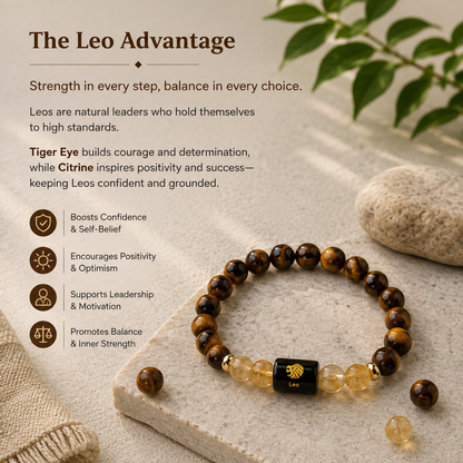 Leo (सिंह राशि) Zodiac Tiger Eye & Citrine Bracelet