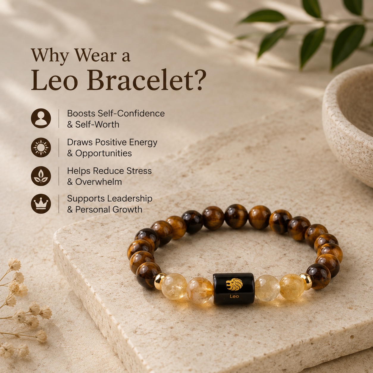 Leo (सिंह राशि) Zodiac Tiger Eye & Citrine Bracelet