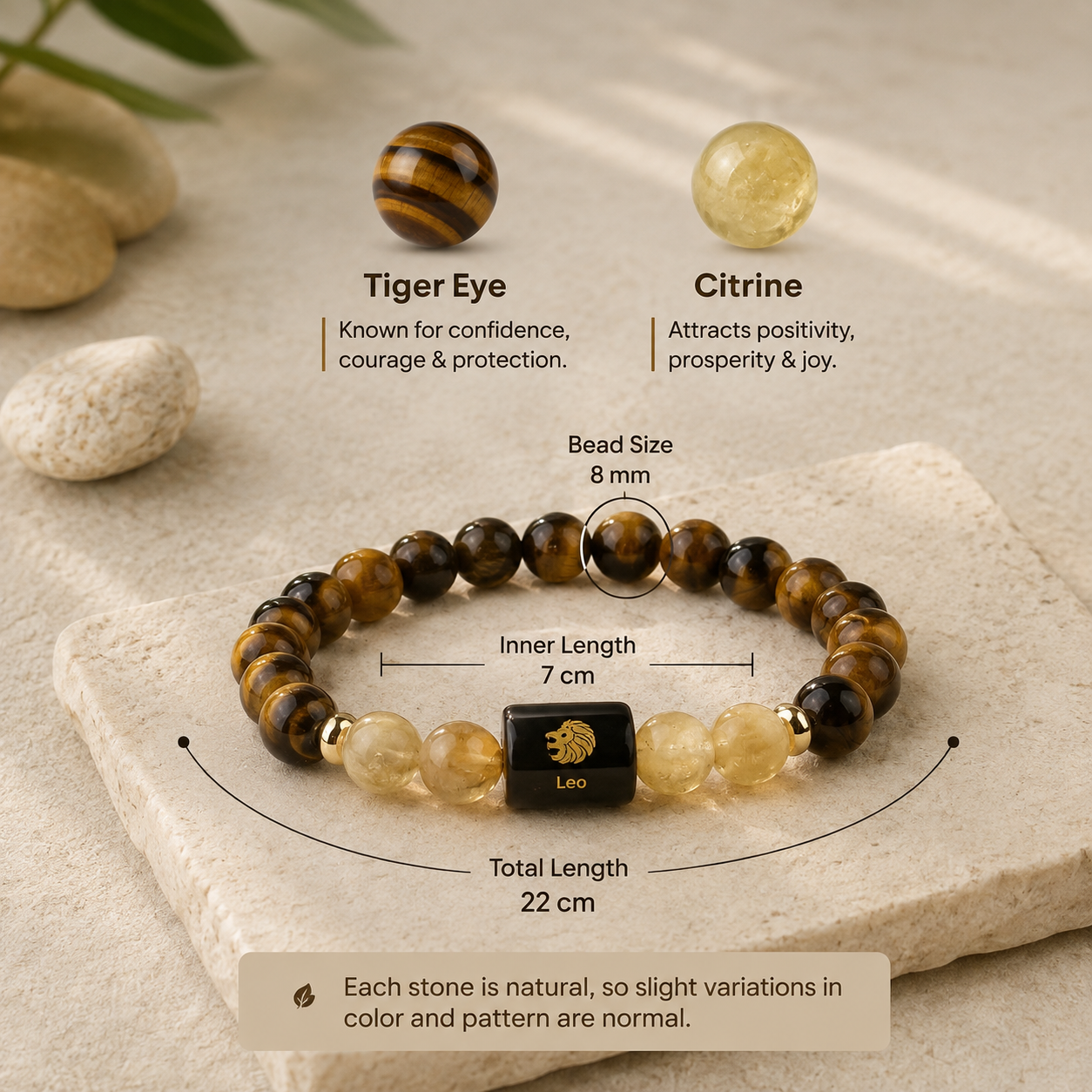 Leo (सिंह राशि) Zodiac Tiger Eye & Citrine Bracelet
