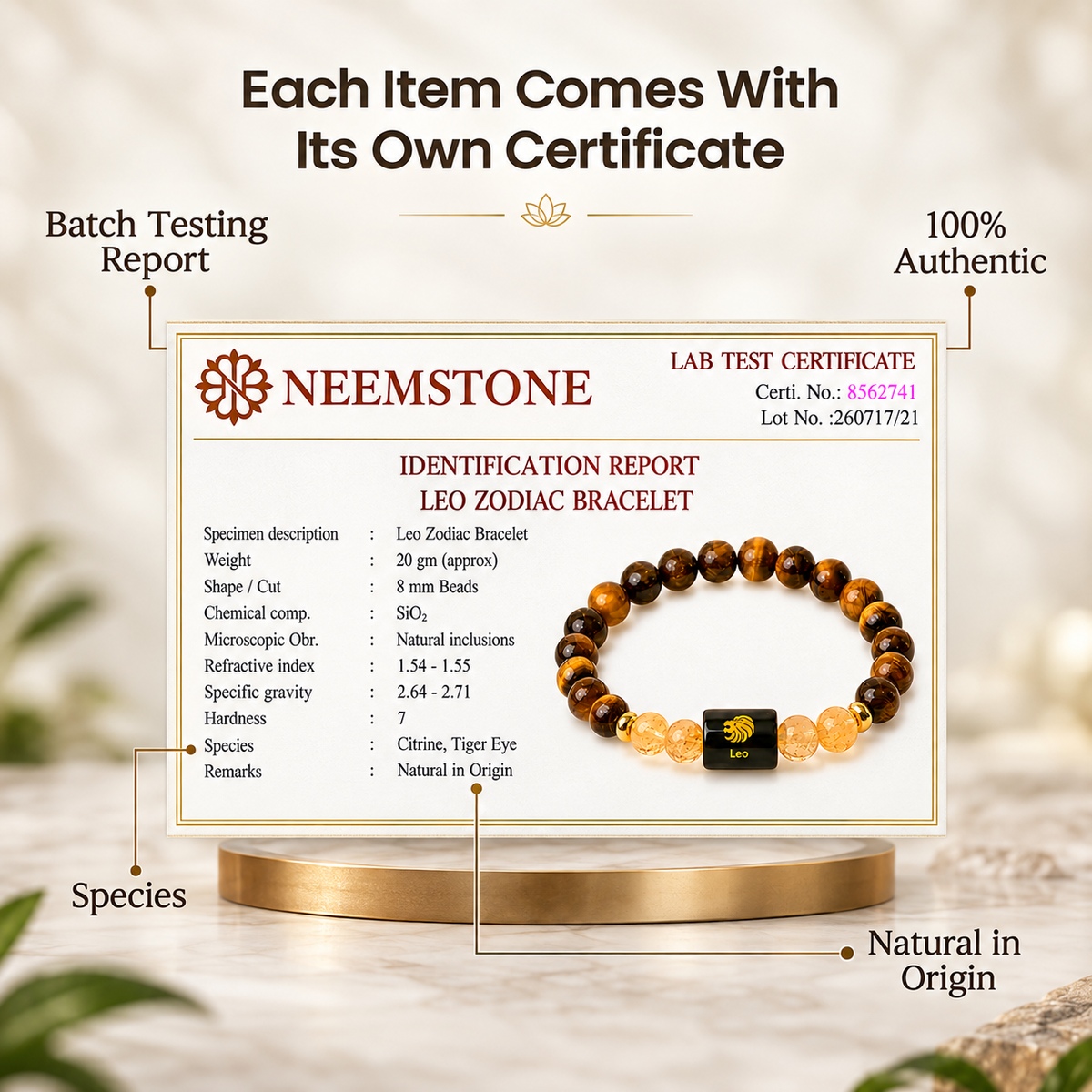 Leo (सिंह राशि) Zodiac Tiger Eye & Citrine Bracelet
