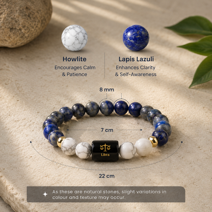 Libra (तुला राशि) Zodiac Lapis Lazuli & Howlite Bracelet