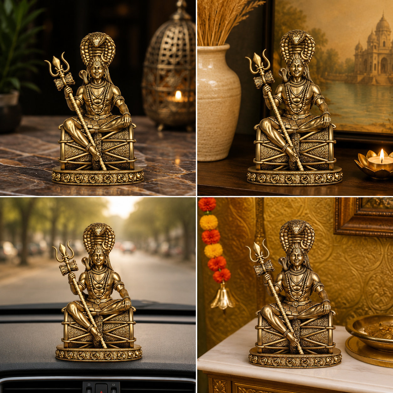 Divya Lord Shiva Ji Brass Idol with Trishul & Damru (Gold Finish)