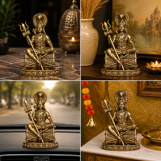 Divya Lord Shiva Ji Brass Idol with Trishul & Damru (Gold Finish)