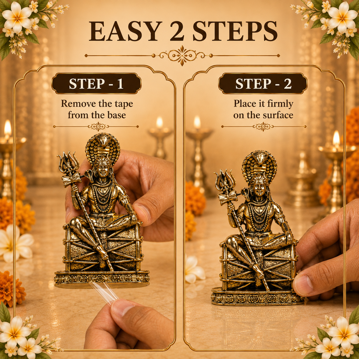 Divya Lord Shiva Ji Brass Idol with Trishul & Damru (Gold Finish)