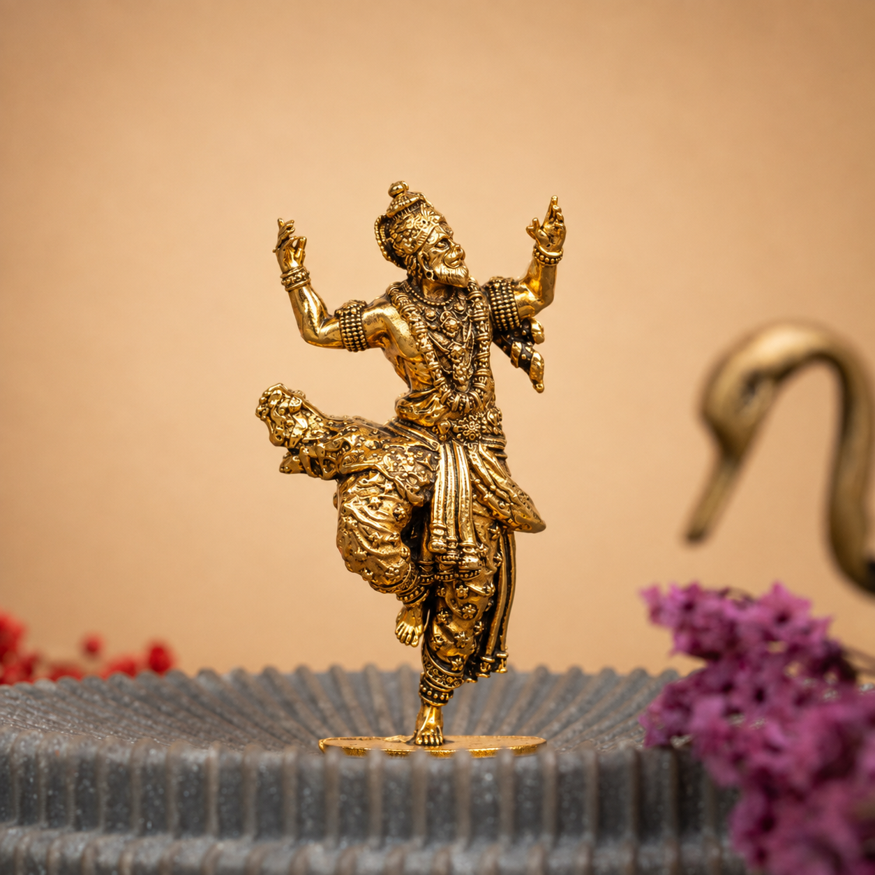 Nachate Hanuman Ji Brass Idol (Gold Plated)