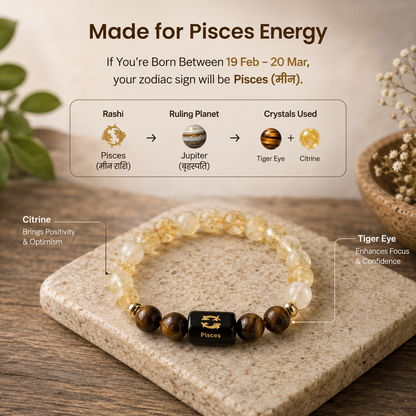 Pisces (मीन राशि) Zodiac Citrine & Tiger Eye Bracelet