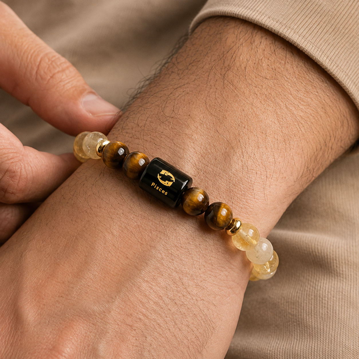 Pisces (मीन राशि) Zodiac Citrine & Tiger Eye Bracelet