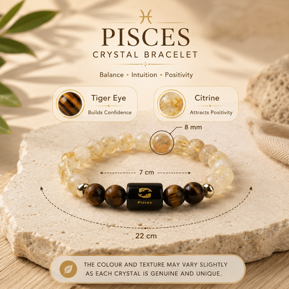 Pisces (मीन राशि) Zodiac Citrine & Tiger Eye Bracelet