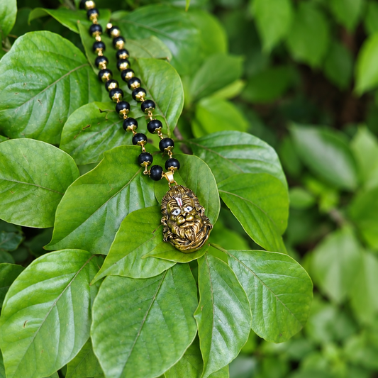 Rudra Veer Hanuman Pendant with Karungali Mala (Gold Plated)