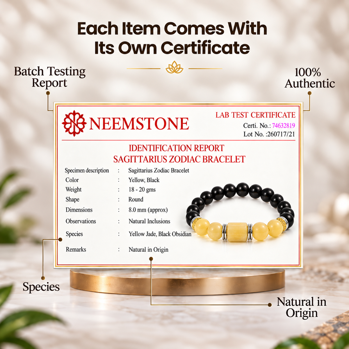 Yellow Calcite Zodiac Band – Sagittarius (धनु राशि)