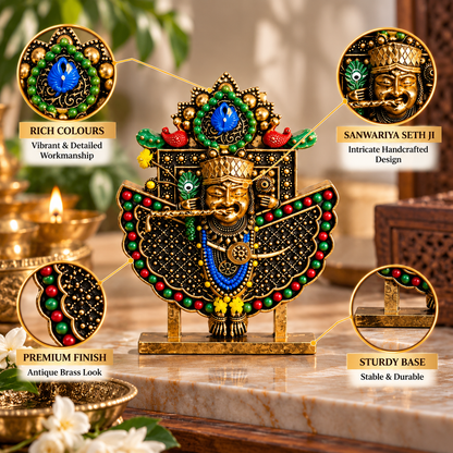 Multicolour Sanwariya Seth Ji Brass Idol for Home, Car & Office