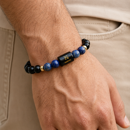 Sagittarius (धनु राशि) Zodiac Black Obsidian & Lapis Lazuli Bracelet