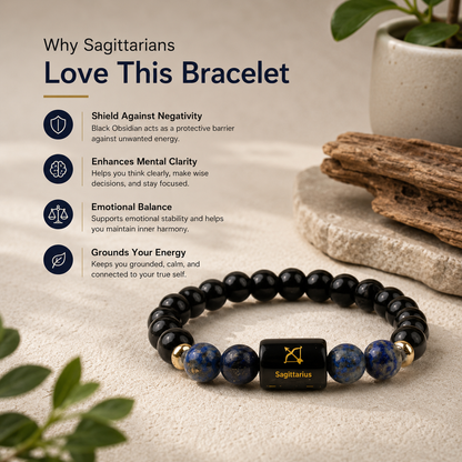 Sagittarius (धनु राशि) Zodiac Black Obsidian & Lapis Lazuli Bracelet