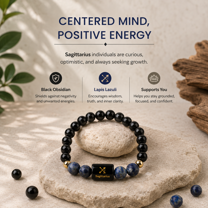 Sagittarius (धनु राशि) Zodiac Black Obsidian & Lapis Lazuli Bracelet