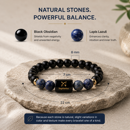 Sagittarius (धनु राशि) Zodiac Black Obsidian & Lapis Lazuli Bracelet