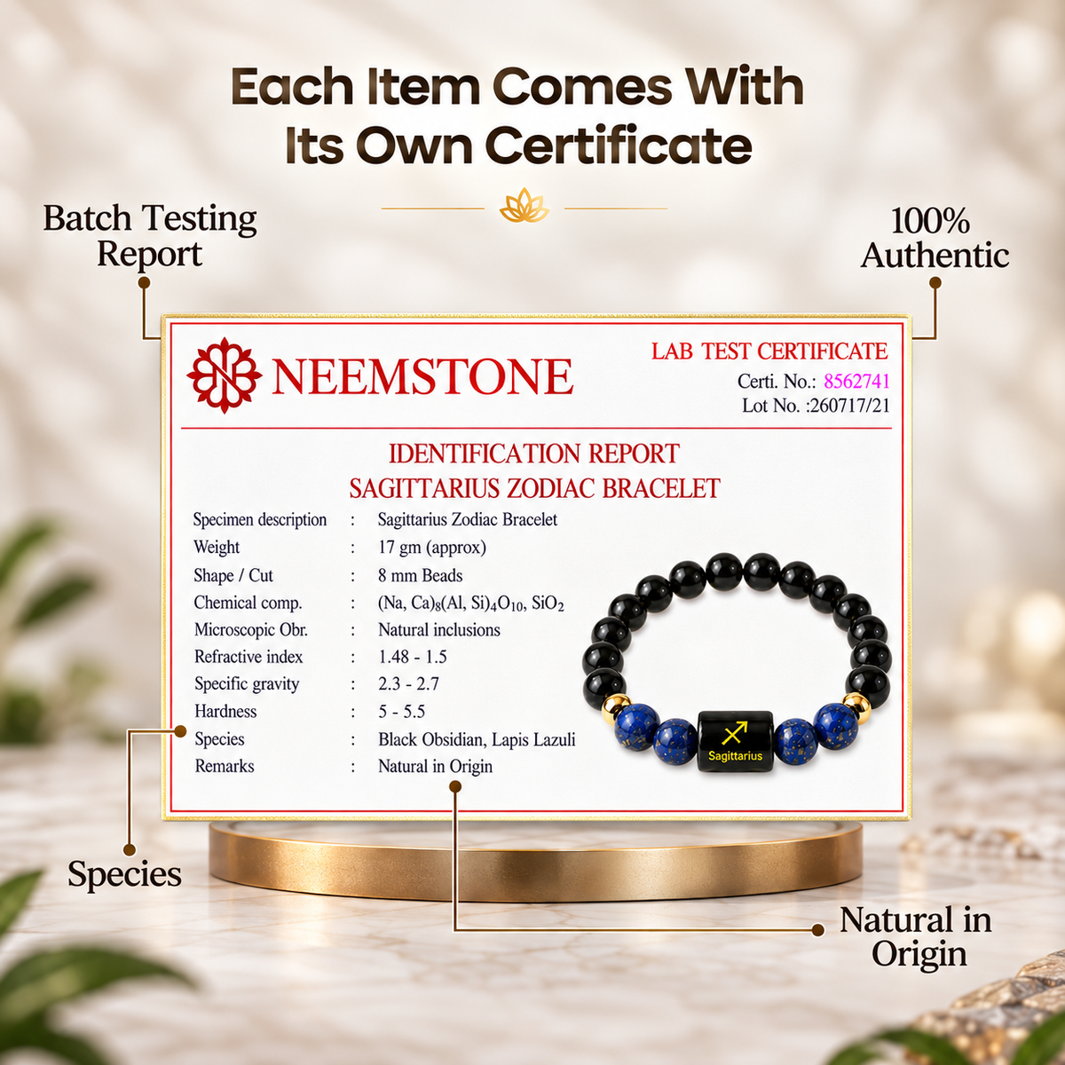 Sagittarius (धनु राशि) Zodiac Black Obsidian & Lapis Lazuli Bracelet