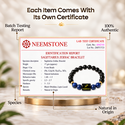 Sagittarius (धनु राशि) Zodiac Black Obsidian & Lapis Lazuli Bracelet