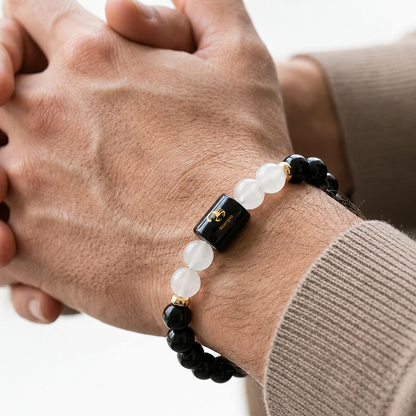 Scorpio (वृश्चिक राशि) Zodiac Black Obsidian & Milky Quartz Bracelet