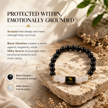 Scorpio (वृश्चिक राशि) Zodiac Black Obsidian & Milky Quartz Bracelet