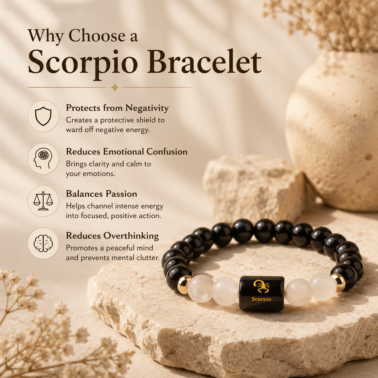 Scorpio (वृश्चिक राशि) Zodiac Black Obsidian & Milky Quartz Bracelet