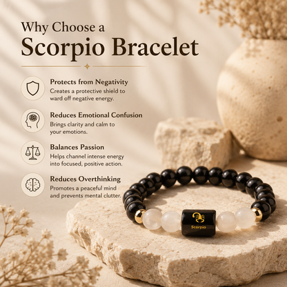Scorpio (वृश्चिक राशि) Zodiac Black Obsidian & Milky Quartz Bracelet