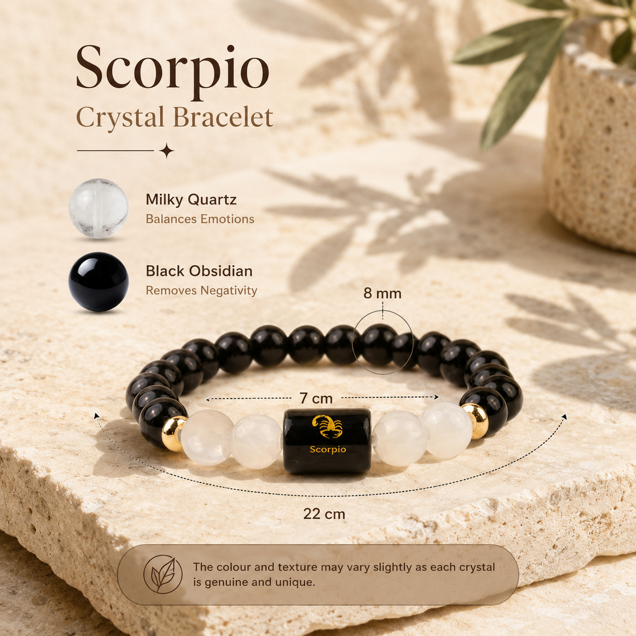 Scorpio (वृश्चिक राशि) Zodiac Black Obsidian & Milky Quartz Bracelet