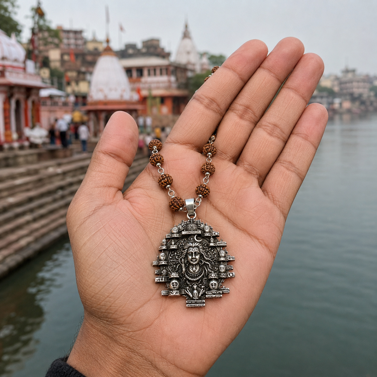 Silver Plated 12 Jyotirling Mahadev Pendant handheld view