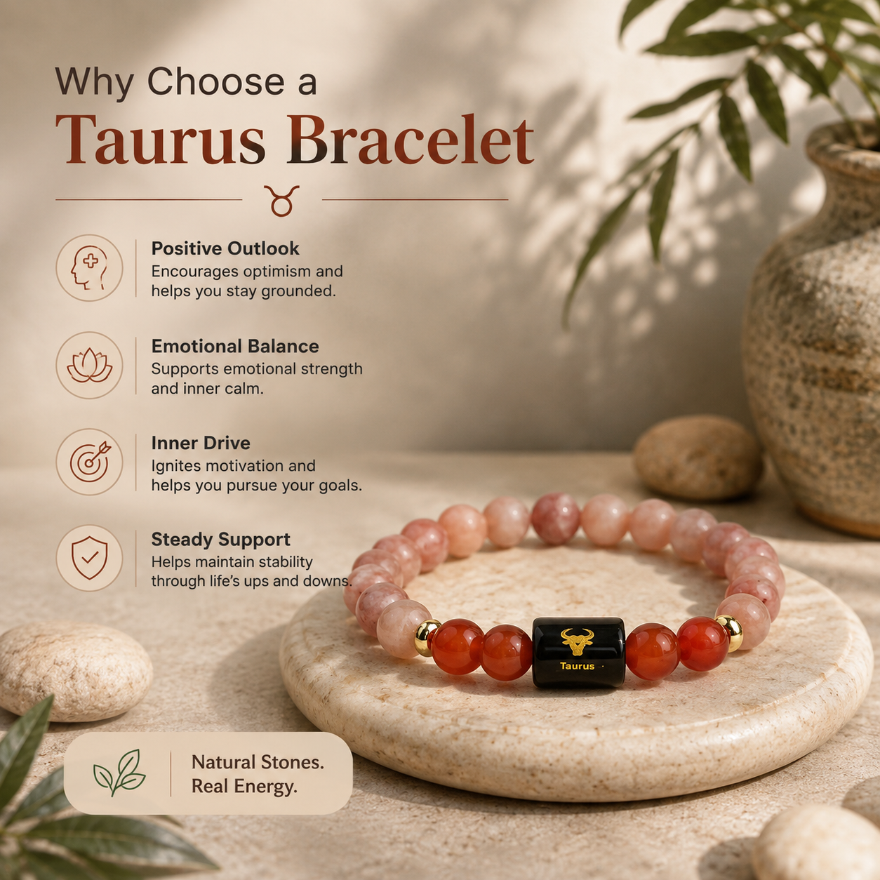 Taurus (वृषभ राशि) Zodiac Sunstone & Carnelian Bracelet