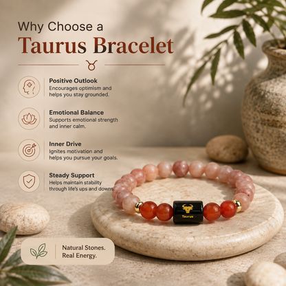 Taurus (वृषभ राशि) Zodiac Sunstone & Carnelian Bracelet
