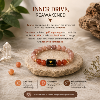 Taurus (वृषभ राशि) Zodiac Sunstone & Carnelian Bracelet