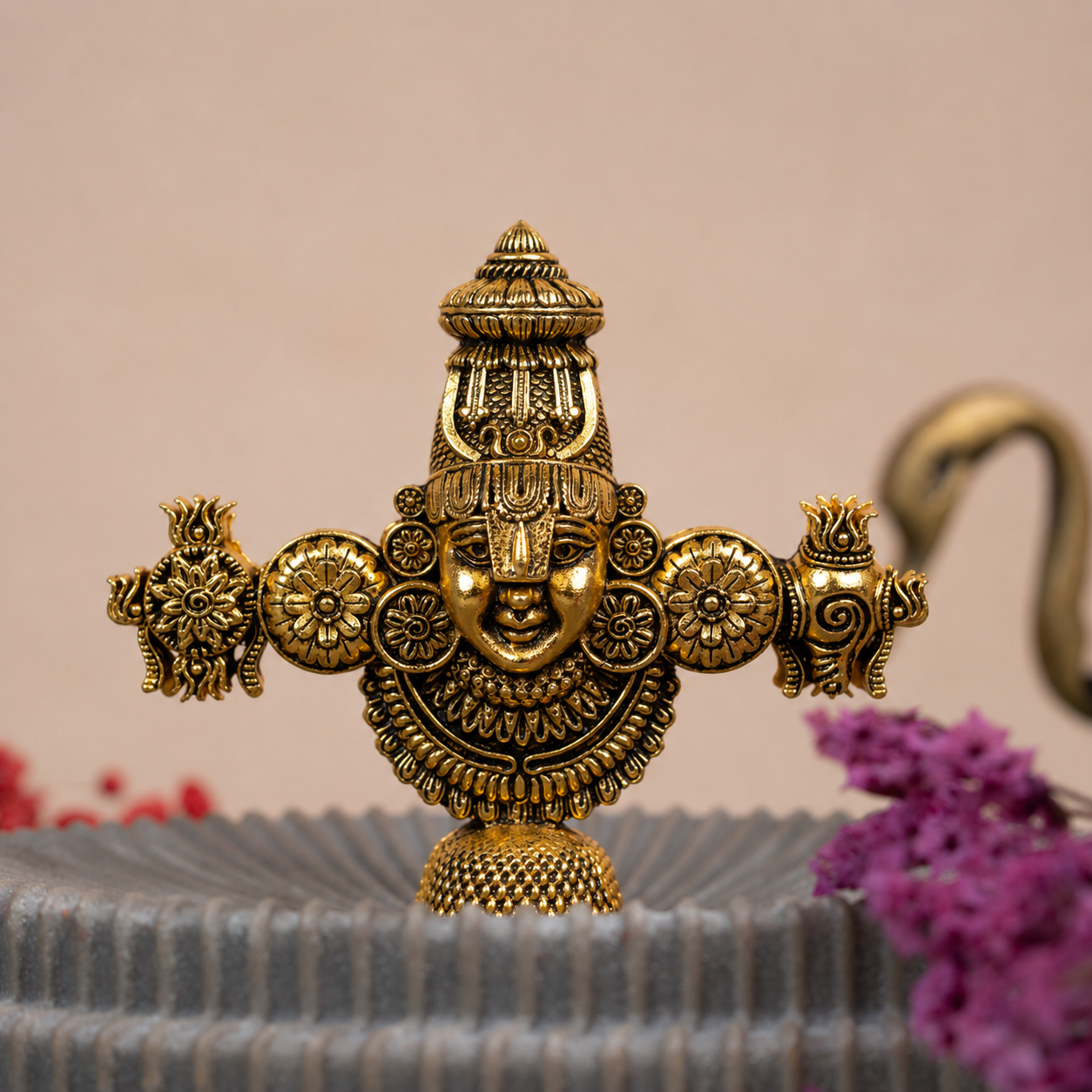 Tirupati Balaji Ji Shankha Chakra Brass Idol (Gold Finish)
