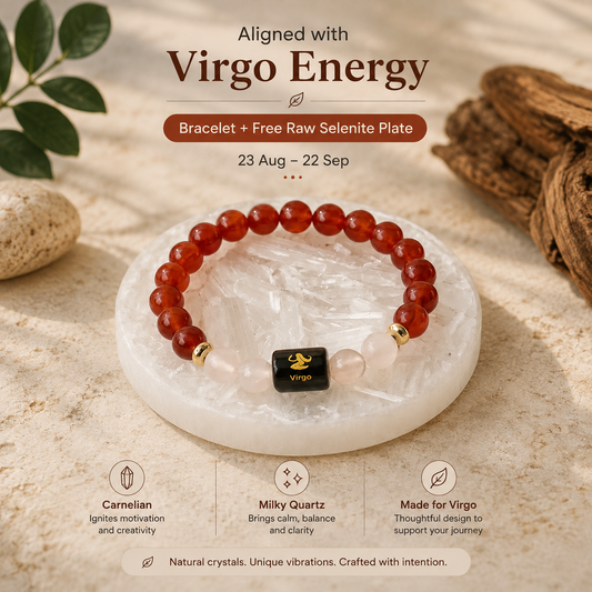 Virgo (कन्या राशि) Zodiac Carnelian & Milky Quartz Bracelet