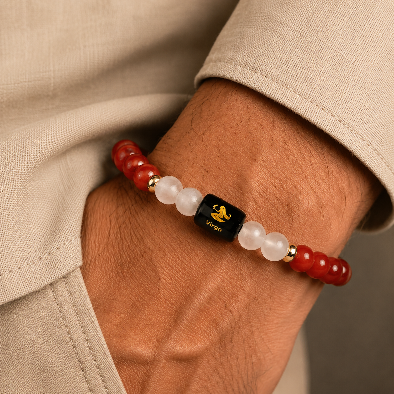 Virgo (कन्या राशि) Zodiac Carnelian & Milky Quartz Bracelet