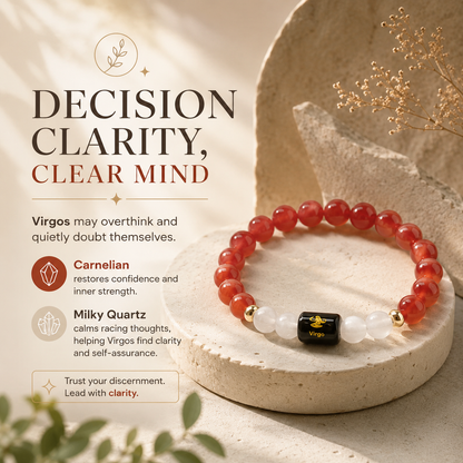 Virgo (कन्या राशि) Zodiac Carnelian & Milky Quartz Bracelet
