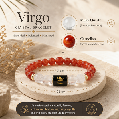 Virgo (कन्या राशि) Zodiac Carnelian & Milky Quartz Bracelet