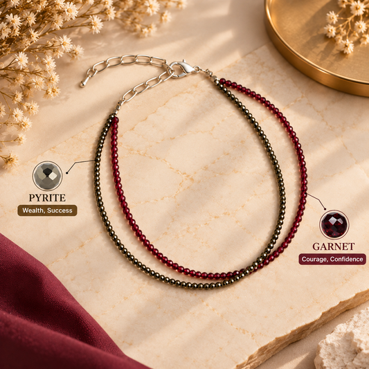 Love & Abundance Anklet with Pyrite and Garnet Stones