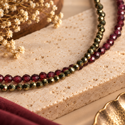 Love & Abundance Anklet with Pyrite and Garnet Stones