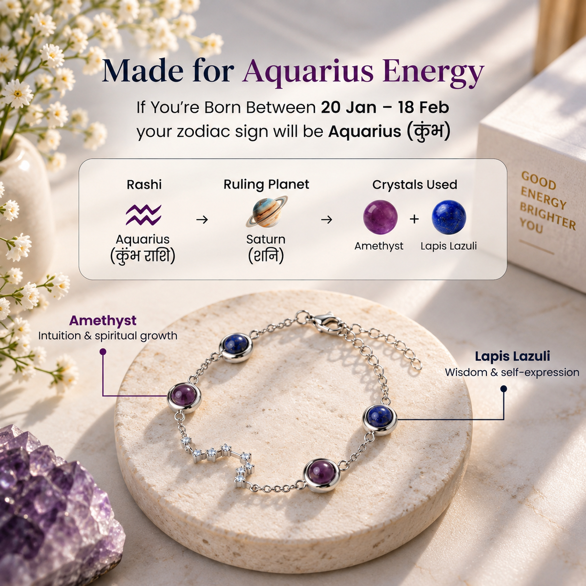 Aquarius (कुंभ राशि) Zodiac Constellation Bracelet for Women