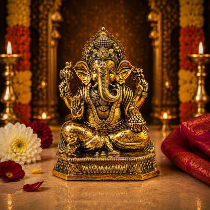 Gold Plated Ganesha Ji Idol for Home, Car & Office