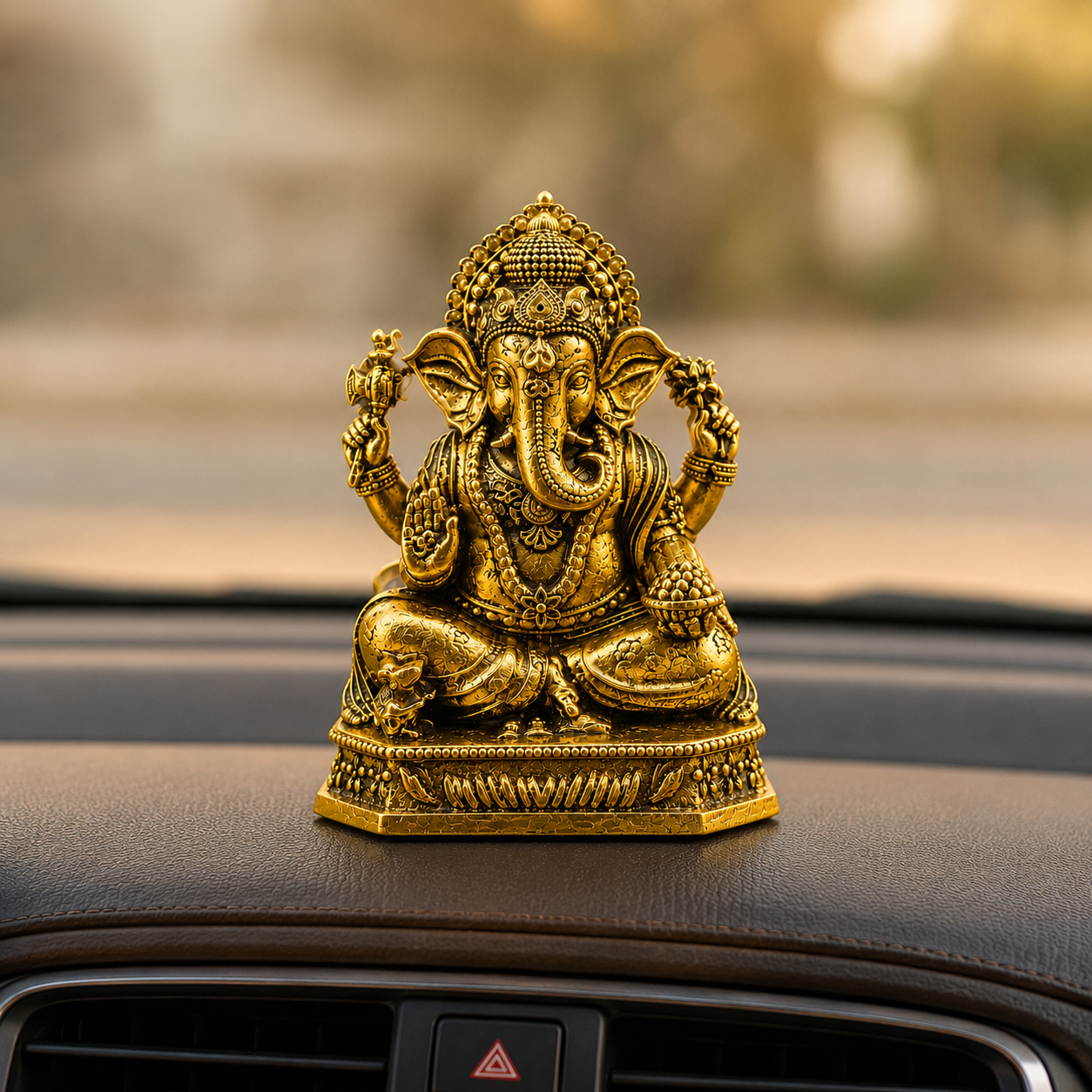 Gold Plated Ganesha Ji Idol for Home, Car & Office