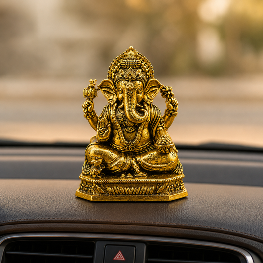 Gold Plated Ganesha Ji Idol for Home, Car & Office
