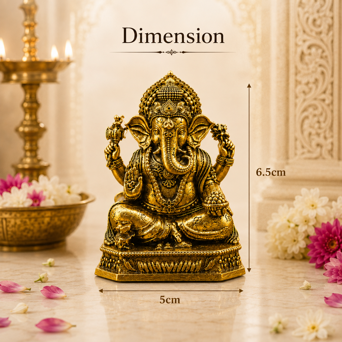 Gold Plated Ganesha Ji Brass Idol for Home, Car & Office