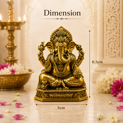 Gold Plated Ganesha Ji Brass Idol for Home, Car & Office