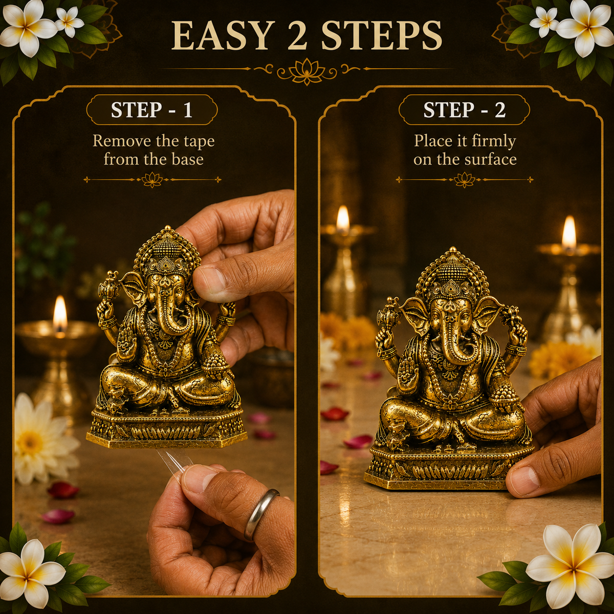Gold Plated Ganesha Ji Brass Idol for Home, Car & Office