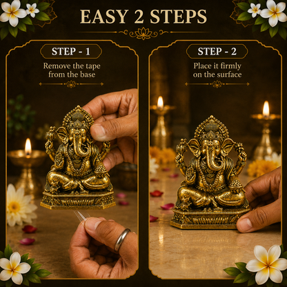 Gold Plated Ganesha Ji Brass Idol for Home, Car & Office