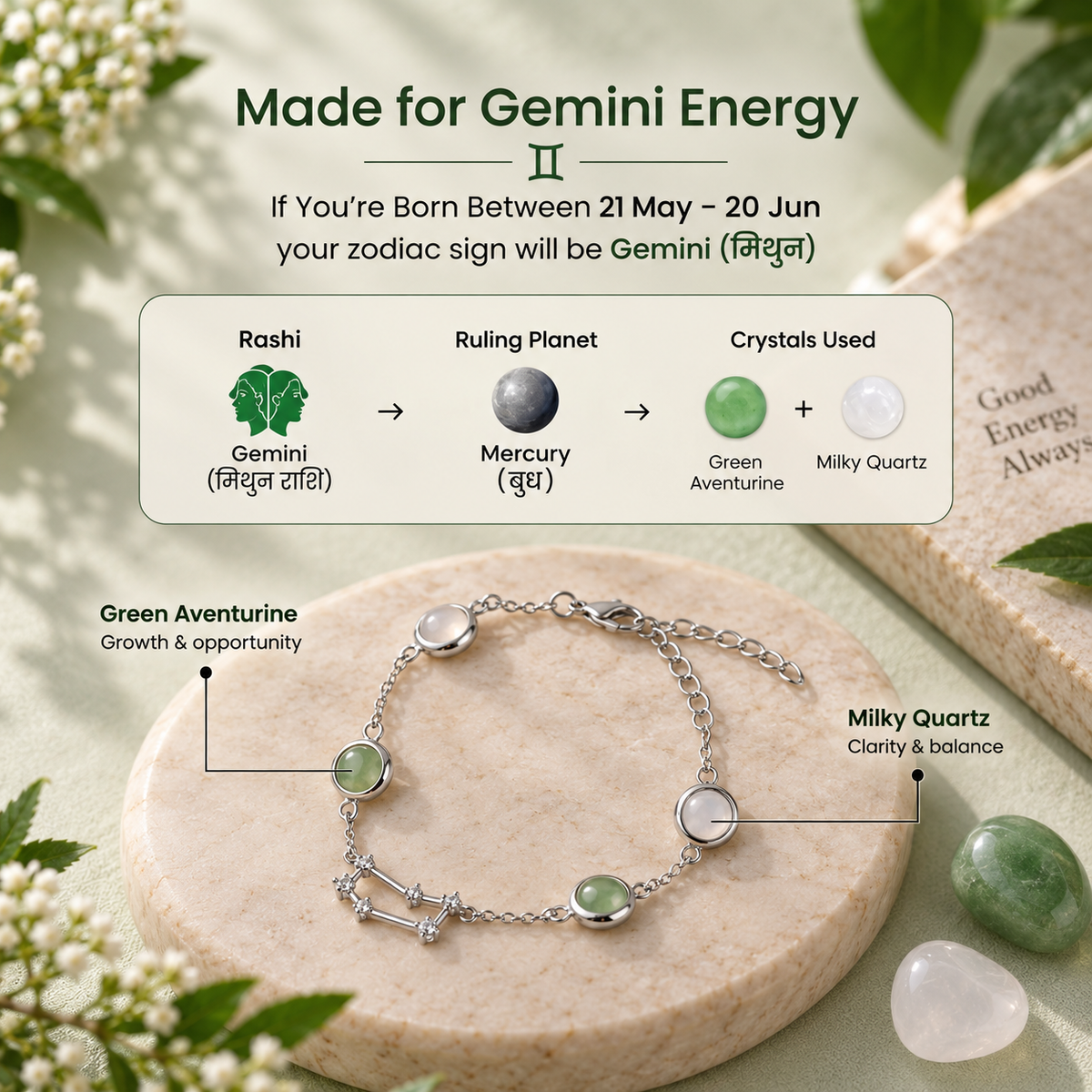 Gemini (मिथुन राशि) Zodiac Constellation Bracelet for Women