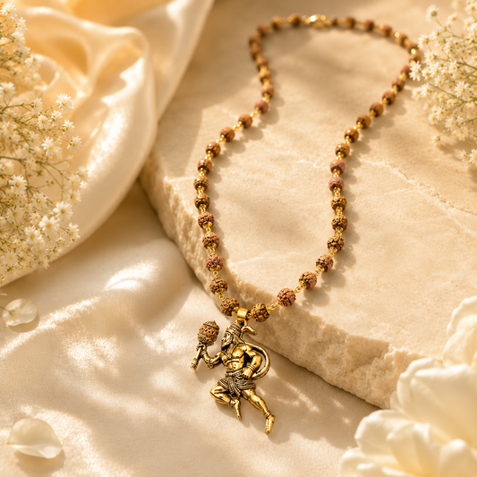 Gold Plated Bajrangbali Gada Pendant with Rudraksha Mala main product view